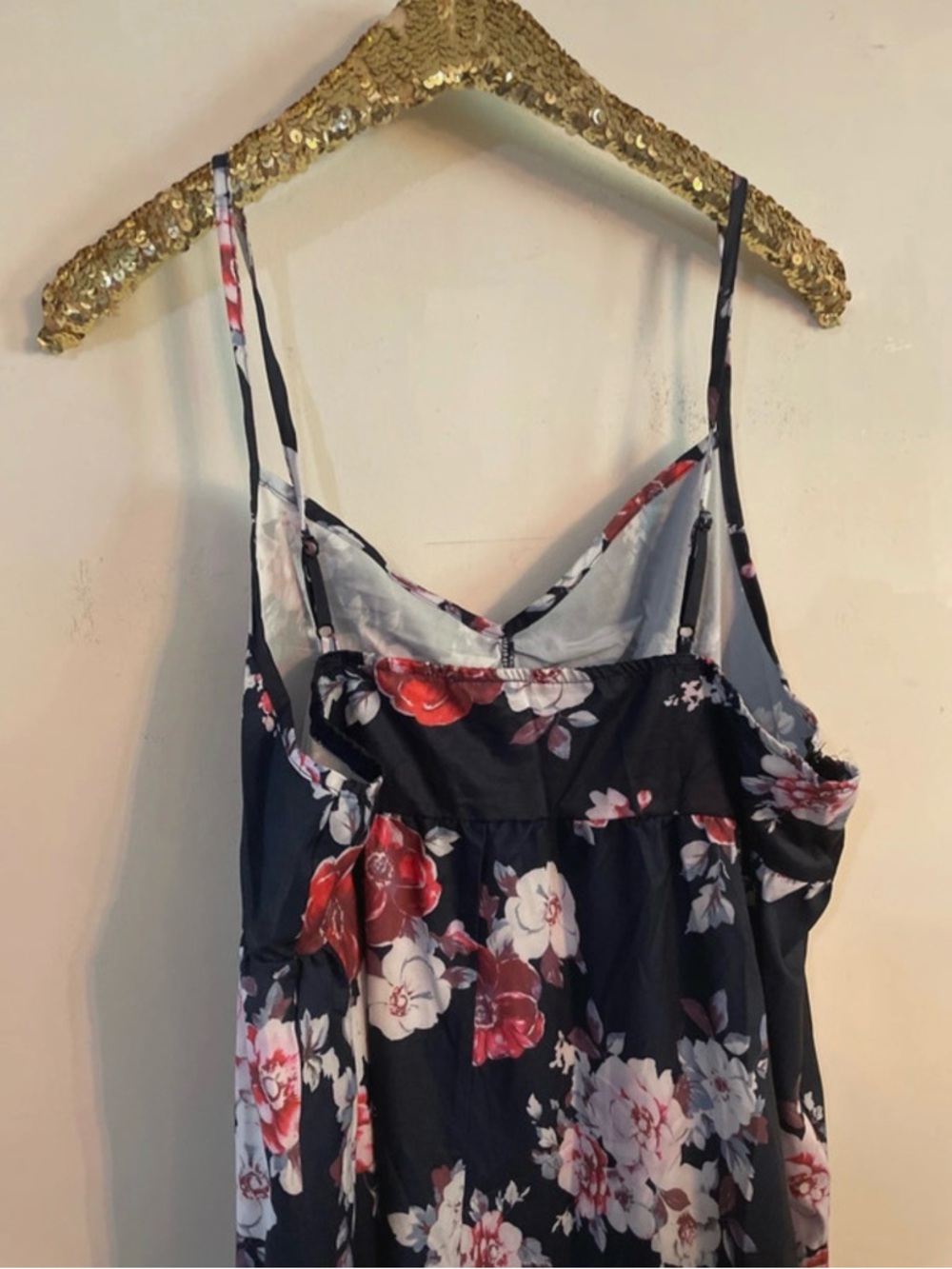 Floral Spaghetti Strap A-Line Dress in Black and Pink - Picture 6 of 10